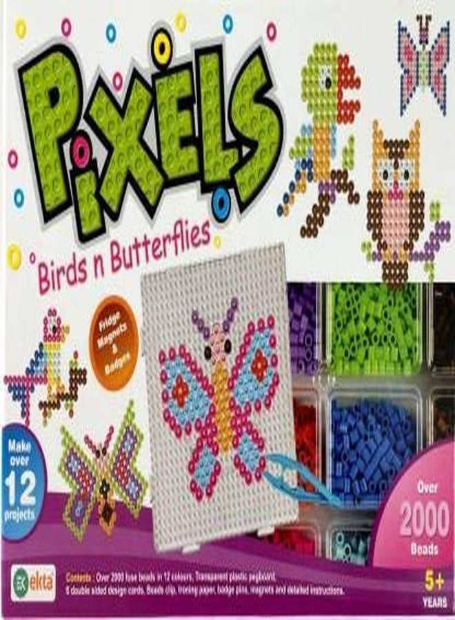 EKTA - Pixels | Make Beautiful Birds & Butterflies Over a pegboard Using Over 2000 Beads Spread Across 12 Different Colors | Material - Plastic (Birds n Butterflies) - Image 1